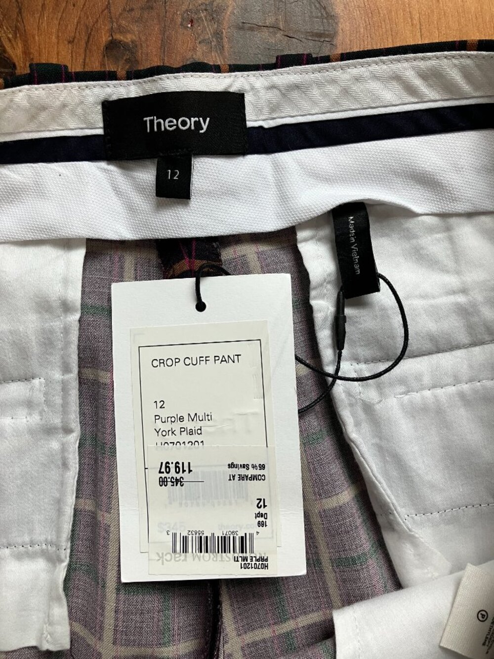 NWT Theory plaid matching purple long sleeve blouse and cropped trouser set, L - Picture 4 of 9